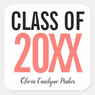 Class of 2019 Coral Bold Personalized Graduation Square Sticker