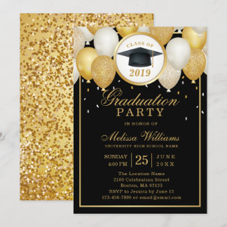 Class of 2019 Elegant Modern Black Gold Graduation Invitation