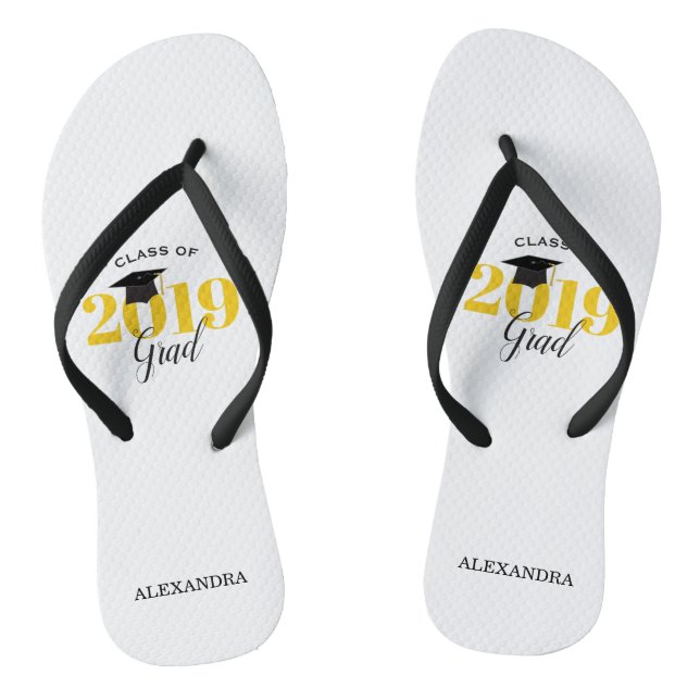 Class of 2019 Grad | Gold and Black Flip Flops (Footbed)