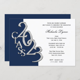 Class of 2019 Grad Silver and Navy Blue Invitation