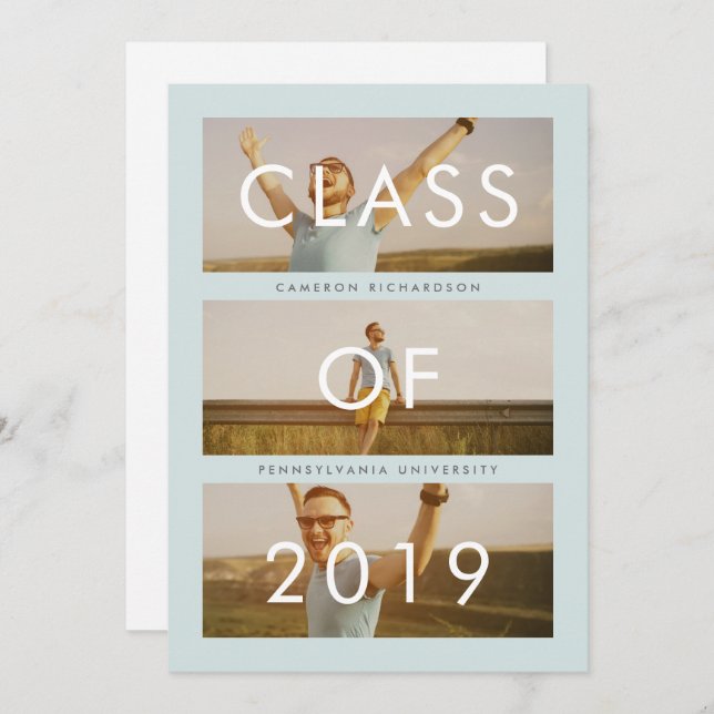 Class of 2019 | Mint Three Photo Graduation Party Invitation (Front/Back)