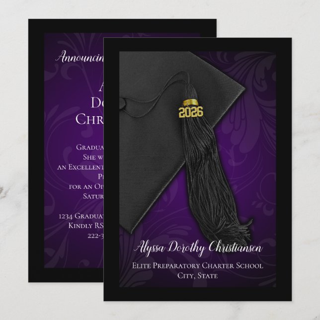 Class of 2019 Purple Tassel College Graduation Invitation (Front/Back)