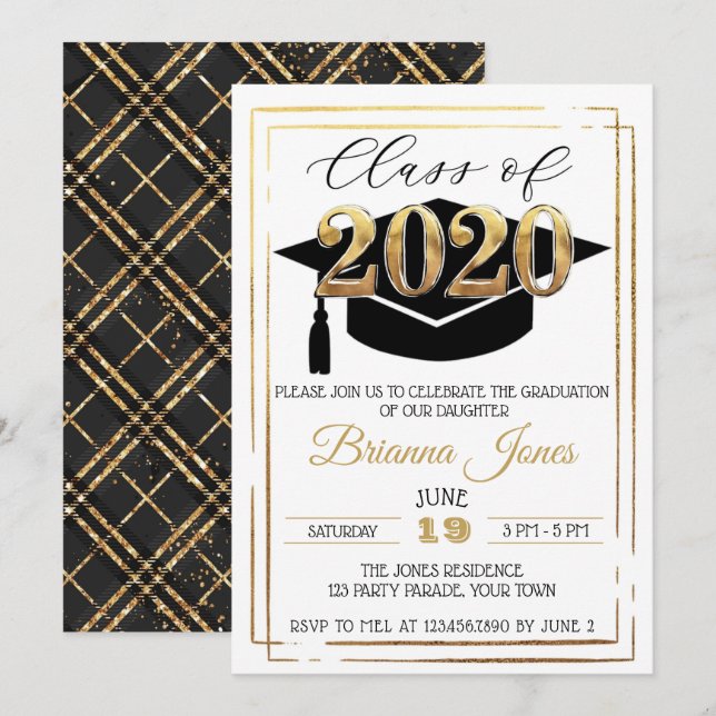 Class of 2020 Black & Gold Graduation Invitation (Front/Back)