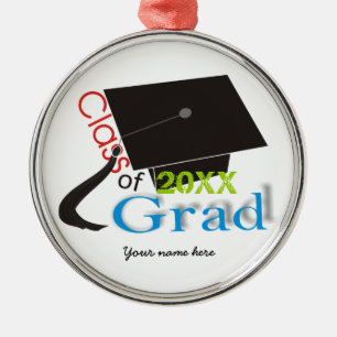 Class of 2020 blue Grad Graduation cap Metal Ornament
