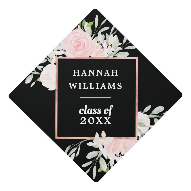Class of 2020 Blush Pink Rose Floral Graduation Cap Topper (Front)
