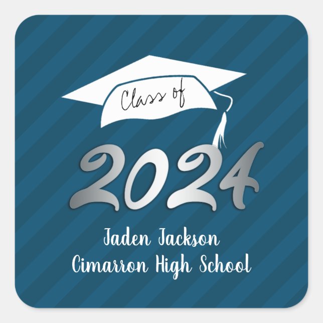 Class of 2020 Faux Foil Navy and Blue Square Sticker (Front)
