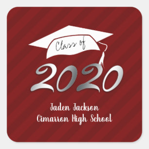 Class of 2020 Faux Foil Wine and Red Square Sticker
