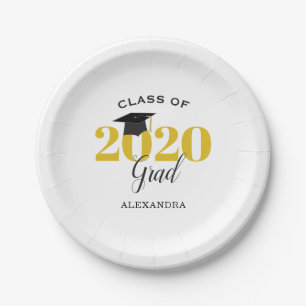 Class of 2020 Grad Simple Gold and Black Paper Plate