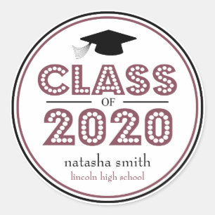 Class Of 2020 Graduation Favour (Maroon / Black) Classic Round Sticker
