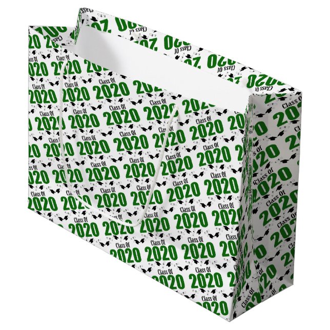 Class Of 2020 Graduation Gift Bag (Green Caps) (Front Angled)