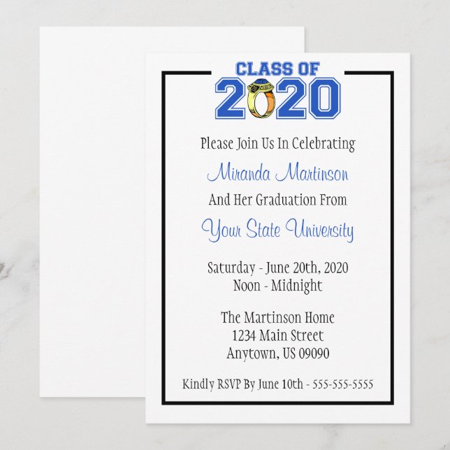 Class Of 2020 Graduation Invitation (Blue Ring) (Front/Back)