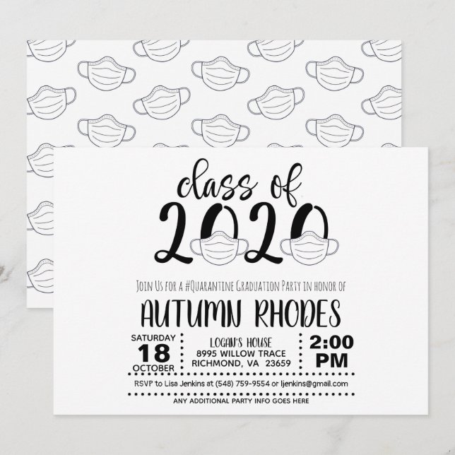 Class of 2020 Graduation Invitation - Face Mask (Front/Back)