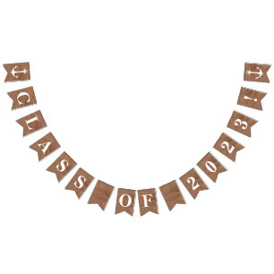 CLASS OF 2020 on Simulated Burlap with Anchors Bunting Flags