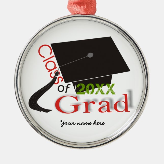 Class of 2020 red Grad Graduation cap Metal Ornament (Front)