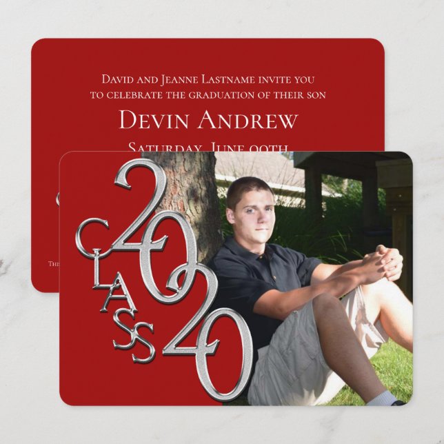 Class of 2020 Red Photo Graduation Invitation (Front/Back)