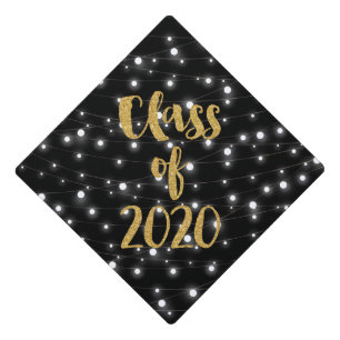 Class of 2020 with String Lights and Glitter Graduation Cap Topper