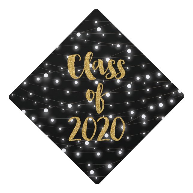 Class of 2020 with String Lights and Glitter Graduation Cap Topper (Front)