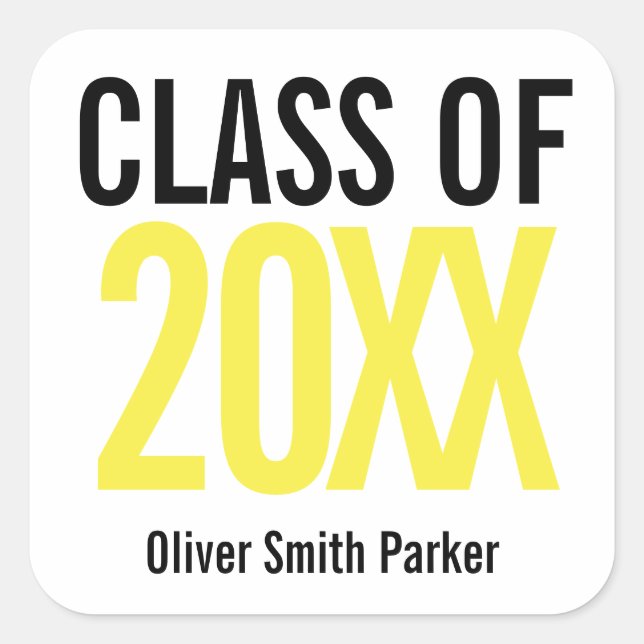 Class of 2020 Yellow Bold Personalized Graduation Square Sticker (Front)