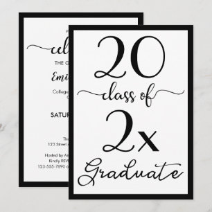 Class Of 2021 Black White Script Graduation Party Invitation