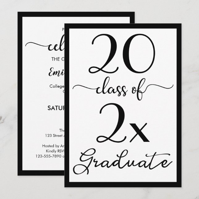 Class Of 2021 Black White Script Graduation Party Invitation (Front/Back)