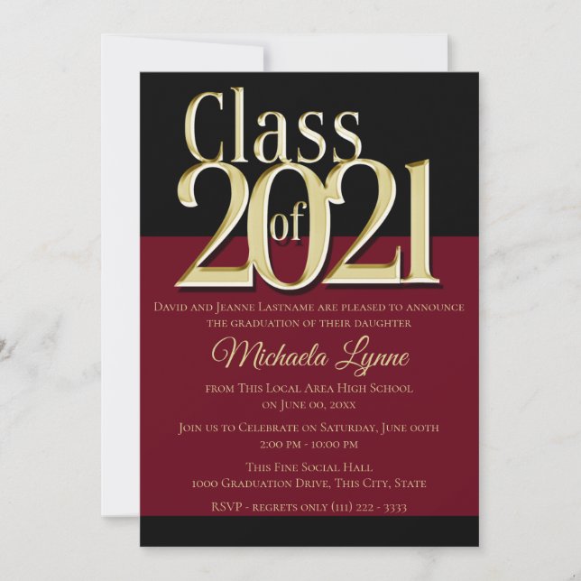 Class of 2021 Burgundy and Gold Grad Invitation (Front)