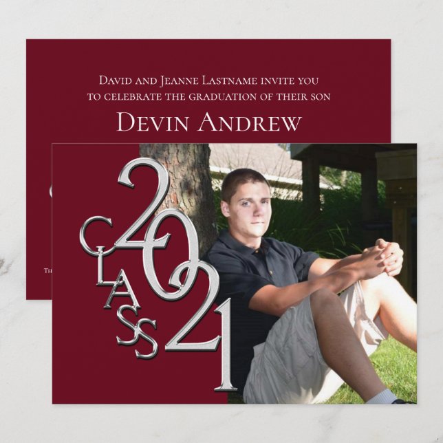 Class of 2021 Burgundy Photo Graduation Invitation (Front/Back)