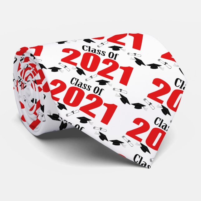 Class Of 2021 Caps And Diplomas (Red) Tie (Rolled)
