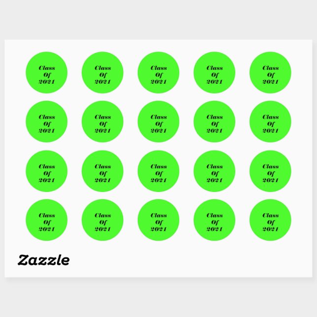 Class Of 2021 Custom Neon Green Graduation Party Classic Round Sticker (Sheet)