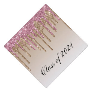 class of 2021 dripping gold glitter graduation cap topper