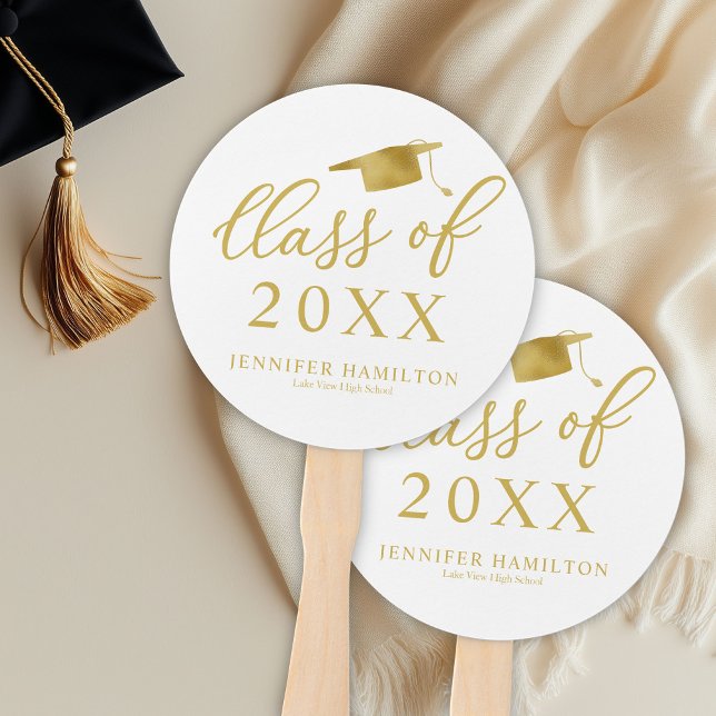 Class Of 2021 Elegant Gold White Graduation  Hand Fan (Creator Uploaded)