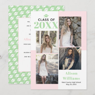 Class of 2021 four photos blush, mint graduation   announcement