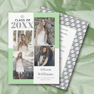 Class of 2021 four photos grey mint graduation announcement