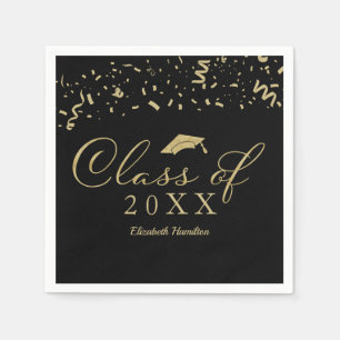Class Of 2021 Gold Script Graduation Party Black Napkin