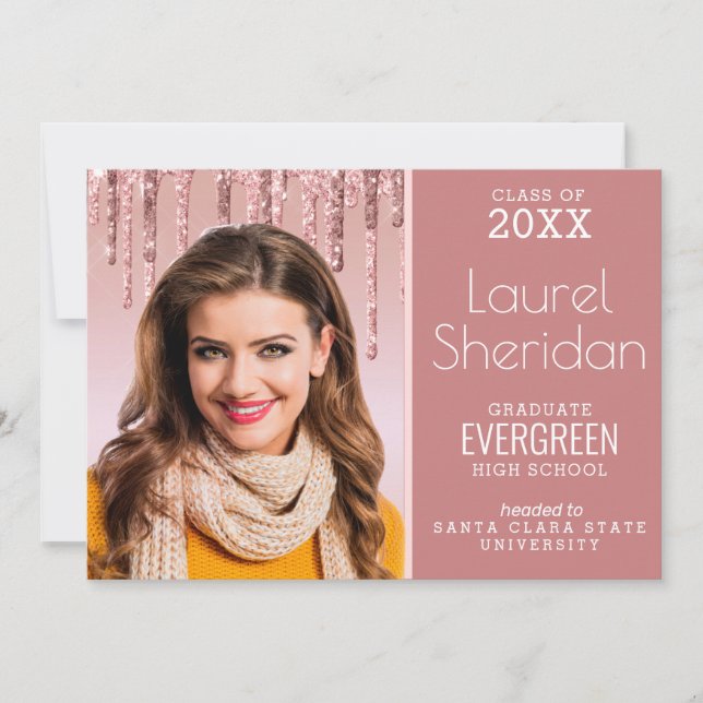 Class of 2021 Graduate Pink Glitter Custom Photo  Announcement (Front)
