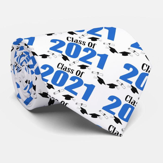 Class Of 2021 Graduation Caps & Diplomas (Blue) Tie (Rolled)