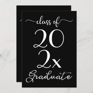 Class Of 2021 Graduation Chic Black & White Script Invitation