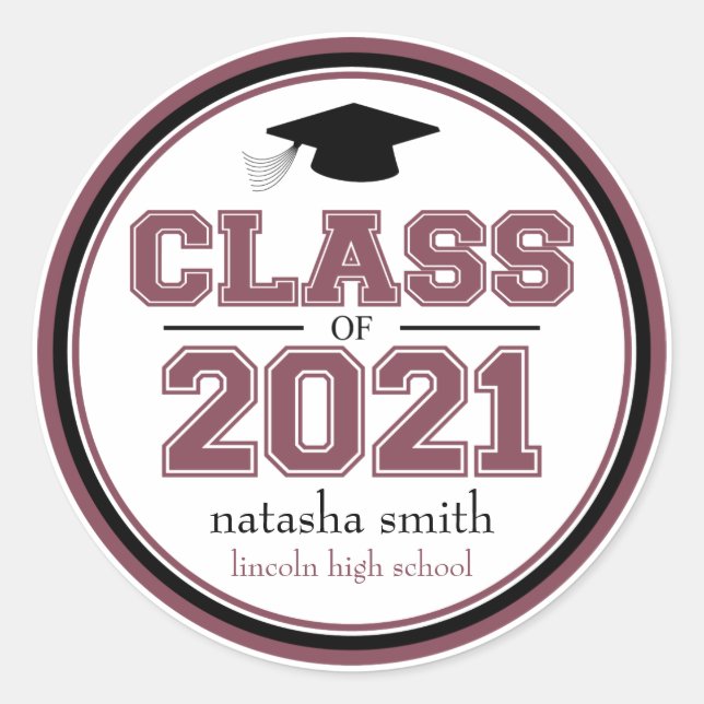 Class Of 2021 Graduation Favour (Maroon) Classic Round Sticker (Front)