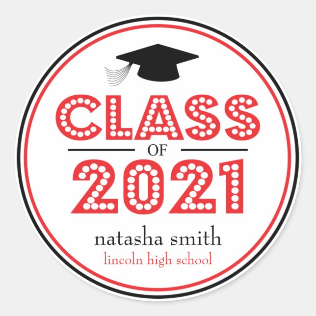 Class Of 2021 Graduation Favour (Red / Black) Classic Round Sticker (Front)