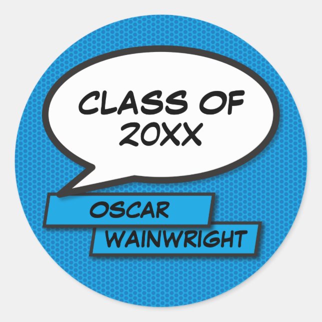 Class of 2021 Graduation Fun Modern Blue Classic Round Sticker (Front)