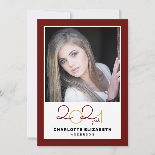 Class of 2021 Maroon 2 Photo Graduation Invitation (Front)
