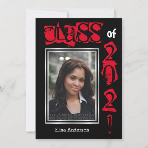 Class of 2021 red text graduation photo invitation