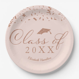 Class Of 2021 Rose Gold Foil Graduation Party Pink Paper Plate