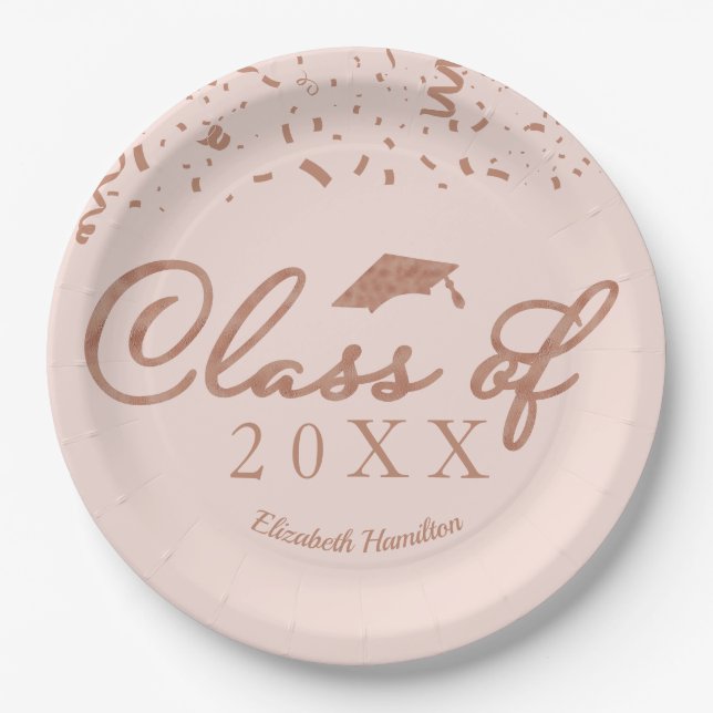 Class Of 2021 Rose Gold Foil Graduation Party Pink Paper Plate (Front)