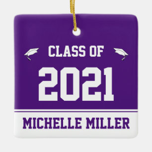 Class of 2021 Royal Purple and White Graduation Ceramic Ornament