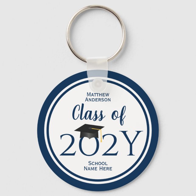 Class of 2021 Simple Elegant Navy Blue Graduation Keychain (Front)