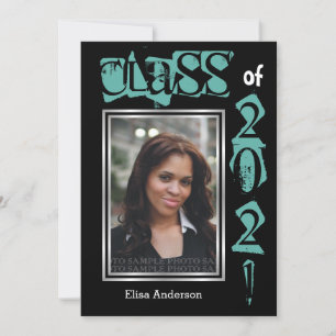 Class of 2021 teal text graduation photo invitation