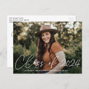 Class of 2021 White Script Photo Graduation Party Invitation Postcard