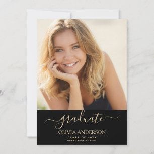 Class of 2022 Black Gold Photo Graduation Invitation