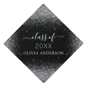 Class of 2022 Black Silver Glitter Graduate Graduation Cap Topper