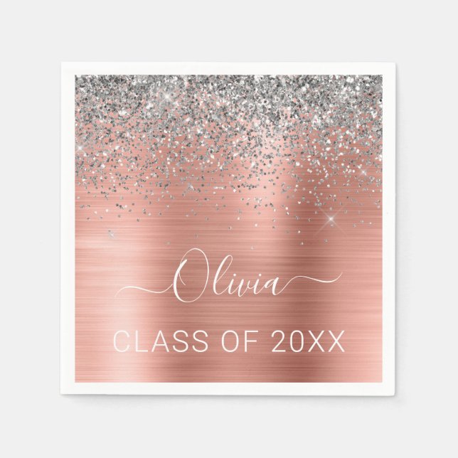 Class of 2022 Blush Pink Silver Glitter Graduate Napkin (Front)